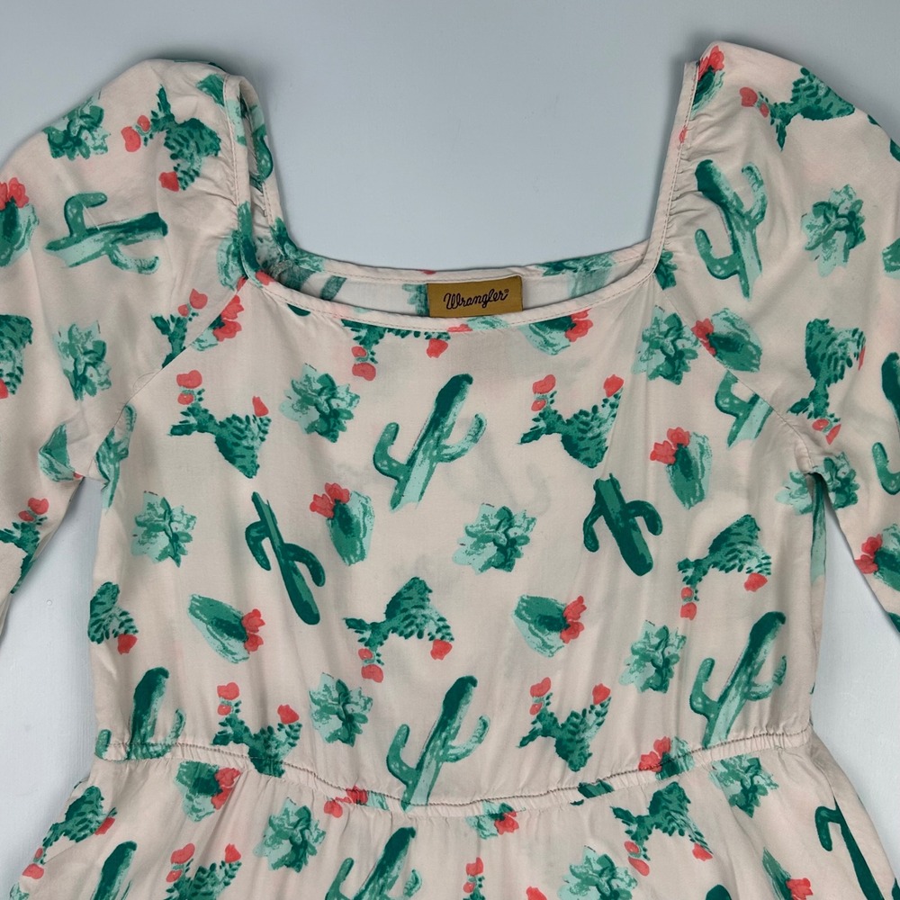 Wrangler Girls Cactus Print Long Sleeve Mini Dress Pink‎ Green Rayon GWD540M L